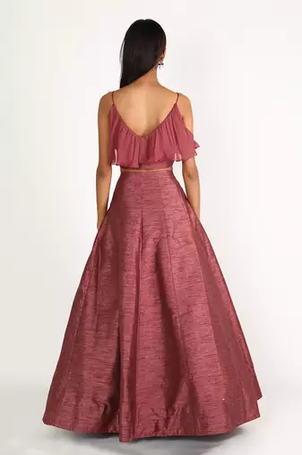 BRICK BROWN EMBROIDERED LEHENGA