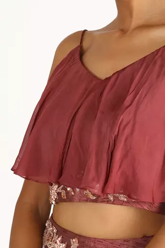 BRICK BROWN EMBROIDERED LEHENGA