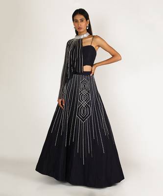 NAVY BLUE EMBROIDERED DRAPE LEHENGA SET 1