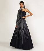 NAVY BLUE EMBROIDERED DRAPE LEHENGA SET