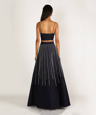 NAVY BLUE EMBROIDERED DRAPE LEHENGA SET 2