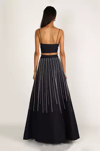NAVY BLUE EMBROIDERED DRAPE LEHENGA SET