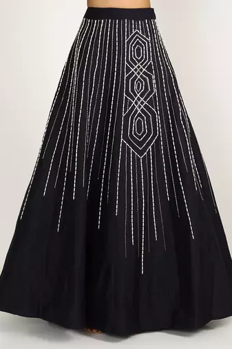 NAVY BLUE EMBROIDERED DRAPE LEHENGA SET