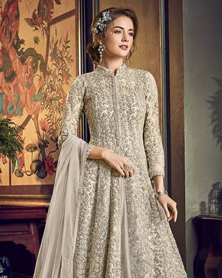 Off White Wedding Net Anarkali Salwar Kameez 2