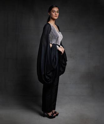 black embroidered jumpsuit with puff sleeves 2