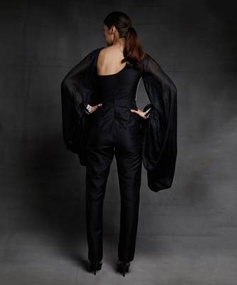 black embroidered jumpsuit with puff sleeves 3