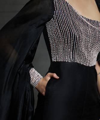 black embroidered jumpsuit with puff sleeves 4