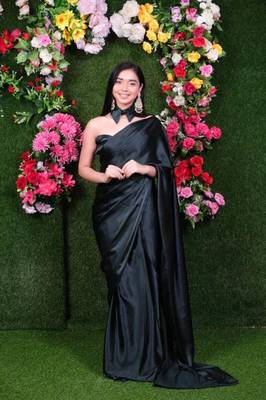 Black Colour Pure Satin Fabric Ready To Wear Saree WITH UN-STITCHED BLOUSE 2