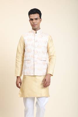 Anny's Culture Cream Floral Pattern Polyester Wedding Nehru Jacket (Coti) 1