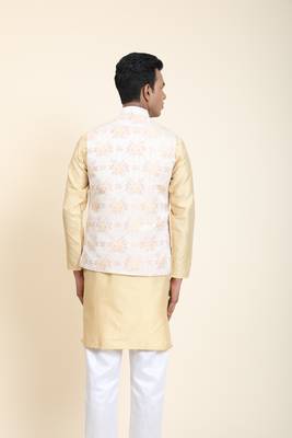 Anny's Culture Cream Floral Pattern Polyester Wedding Nehru Jacket (Coti) 2