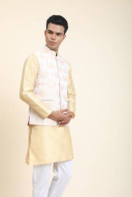 Anny's Culture Cream Floral Pattern Polyester Wedding Nehru Jacket (Coti) 4