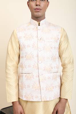 Anny's Culture Cream Floral Pattern Polyester Wedding Nehru Jacket (Coti) 5