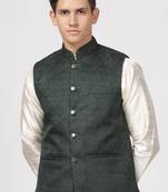 Anny's Culture Sea Green Floral Pattern Polyester Wedding Nehru Jacket (Coti)