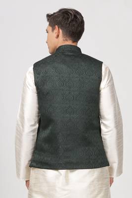 Anny's Culture Sea Green Floral Pattern Polyester Wedding Nehru Jacket (Coti) 2