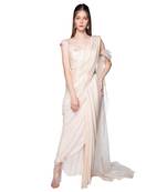 Featuring a Cream Off Shoulder Blouse With Pleated Dhoti