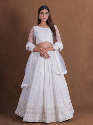 Amazing White Lehenga Choli Georgette Embroidery Sequins Work Party Wear Designer Lengha Choli 1