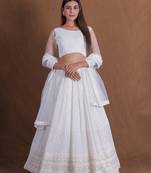 Amazing White Lehenga Choli Georgette Embroidery Sequins Work Party Wear Designer Lengha Choli