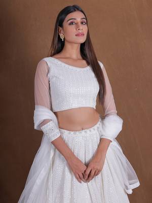 Amazing White Lehenga Choli Georgette Embroidery Sequins Work Party Wear Designer Lengha Choli 2