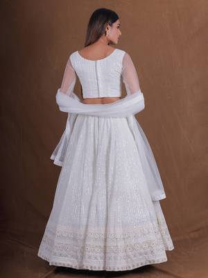 Amazing White Lehenga Choli Georgette Embroidery Sequins Work Party Wear Designer Lengha Choli 3