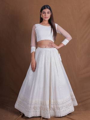 Amazing White Lehenga Choli Georgette Embroidery Sequins Work Party Wear Designer Lengha Choli 4