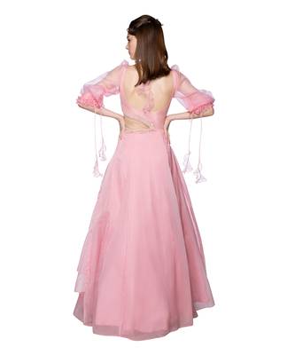 Featuring a Rose Pink Gown With Waist Cut Out And Puff Sleeve 2