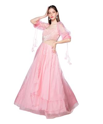 Featuring a Rose Pink Gown With Waist Cut Out And Puff Sleeve 3