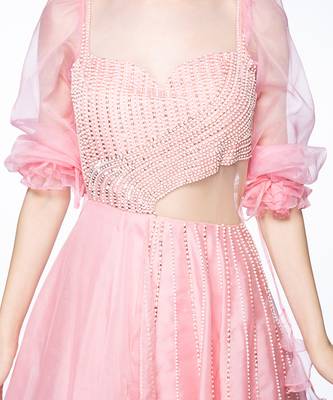 Featuring a Rose Pink Gown With Waist Cut Out And Puff Sleeve 4