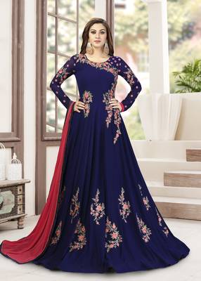 Blue Embroidered Anarkali Kurta Pant with Dupatta Salwar Suit Set 1