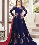 Blue Embroidered Anarkali Kurta Pant with Dupatta Salwar Suit Set