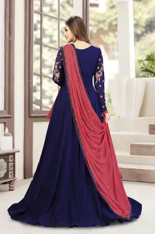 Trendmalls Blue Embroidered Anarkali Kurta Pant with Dupatta Salwar Suit Set