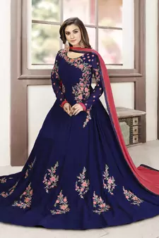 Trendmalls Blue Embroidered Anarkali Kurta Pant with Dupatta Salwar Suit Set