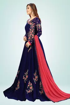 Trendmalls Blue Embroidered Anarkali Kurta Pant with Dupatta Salwar Suit Set