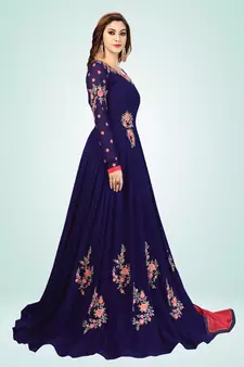 Trendmalls Blue Embroidered Anarkali Kurta Pant with Dupatta Salwar Suit Set