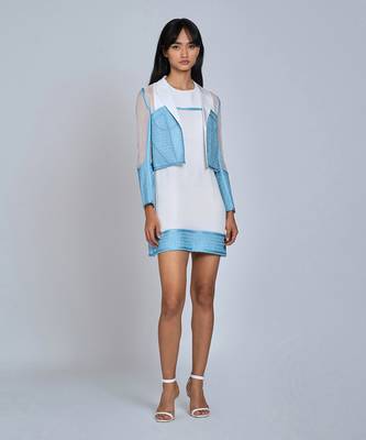 White Blue Shift Dress Dress 1