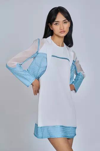 White Blue Shift Dress Dress