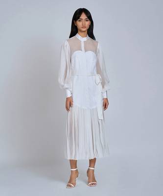White Corset Pleated Midi Skirt 1