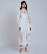 White Corset Pleated Midi Skirt