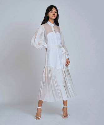 White Corset Pleated Midi Skirt 2