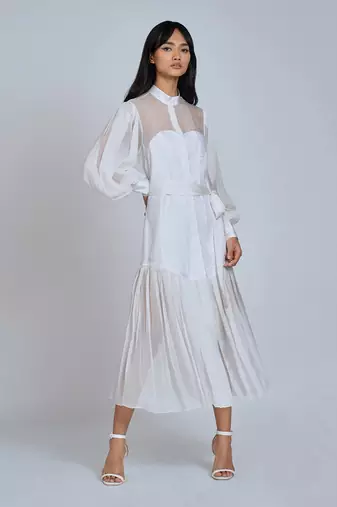 White Corset Pleated Midi Skirt