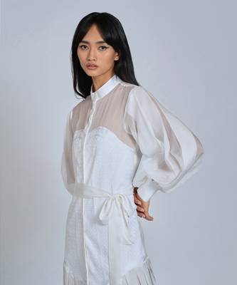 White Corset Pleated Midi Skirt 3