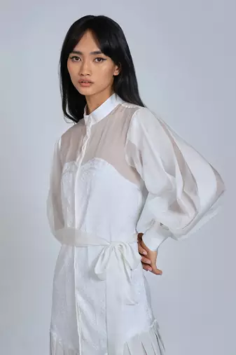 White Corset Pleated Midi Skirt