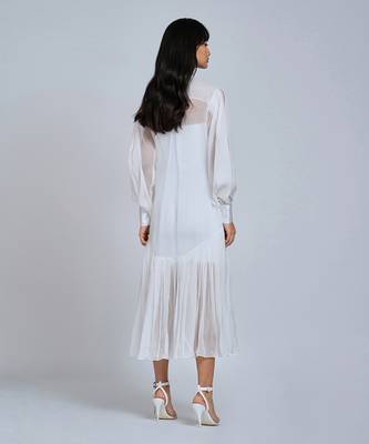 White Corset Pleated Midi Skirt 4