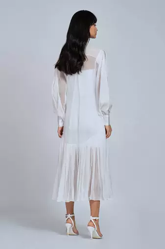 White Corset Pleated Midi Skirt