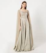 Olive Green Embroidered Net Gown