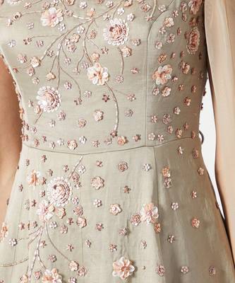 Olive Green Embroidered Net Gown 3