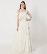 WHITE EMBROIDERED ONE SLEEVED GOWN