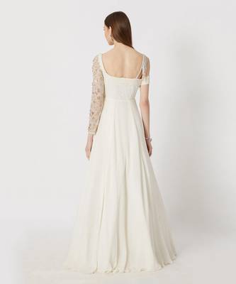 WHITE EMBROIDERED ONE SLEEVED GOWN 2