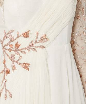 WHITE EMBROIDERED ONE SLEEVED GOWN 3