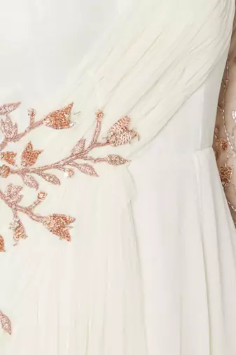 WHITE EMBROIDERED ONE SLEEVED GOWN