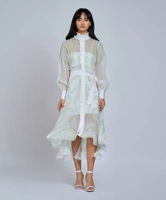 White Green Rings Shirt Dress 1